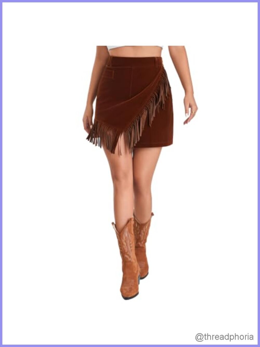 Vintage Suede Mini Skirt Asymmetrical Fringe High-Waist Bohemian